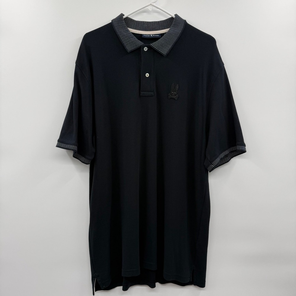 Psycho Bunny Men's Black Solid Polo Shirt Short Sleeve Collared Button Logo 8